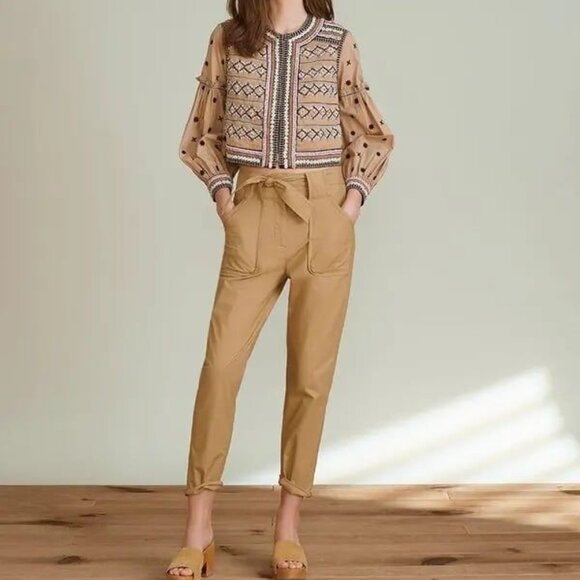 Veronica Beard Mahary Tie-Waist Pant in Camel Brown Size 8 - Picture 2 of 13